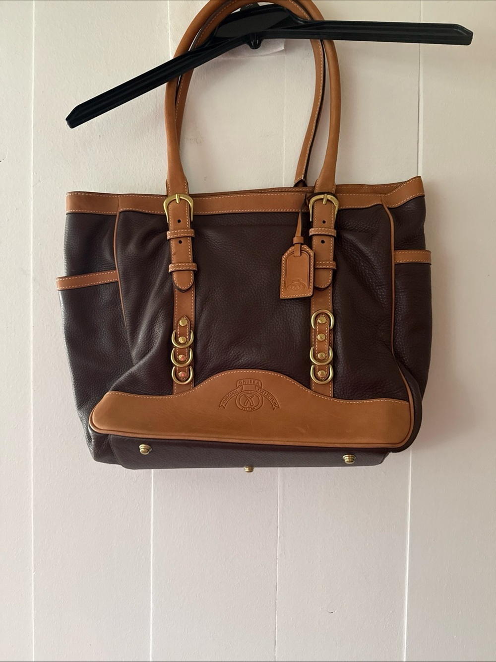 Ghurka Brown and Tan Leather Shopper Tote EUC